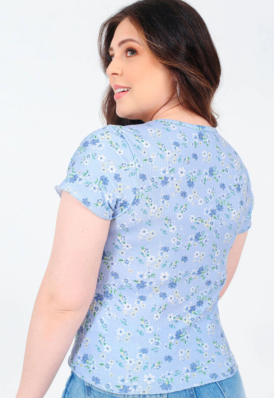 Blusa Manga Curta Frufru Flores