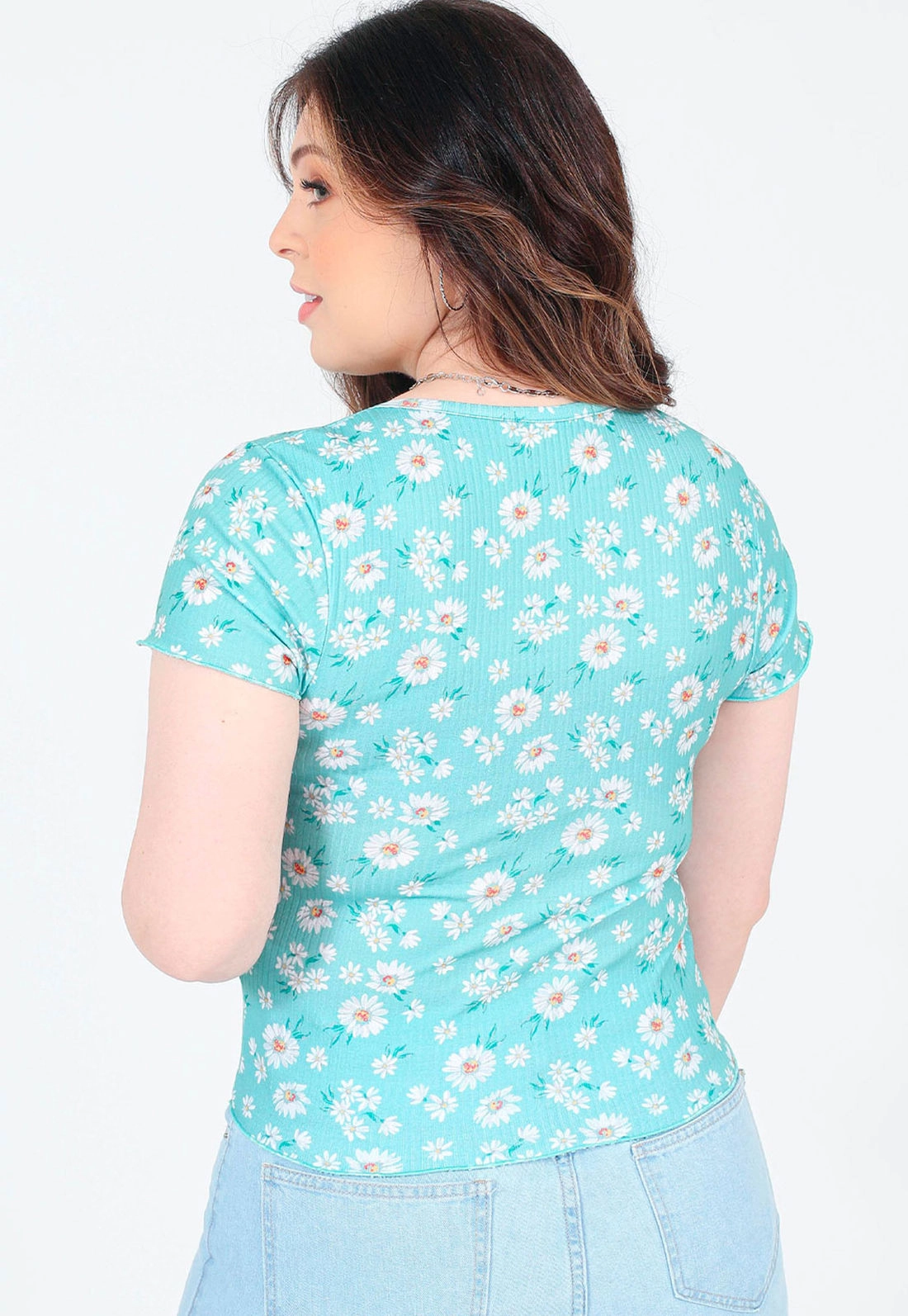Blusa Manga Curta Frufru Flores