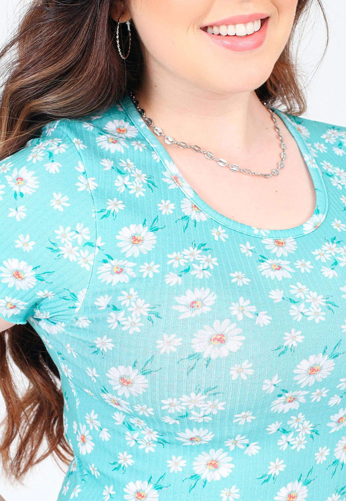 Blusa Manga Curta Frufru Flores