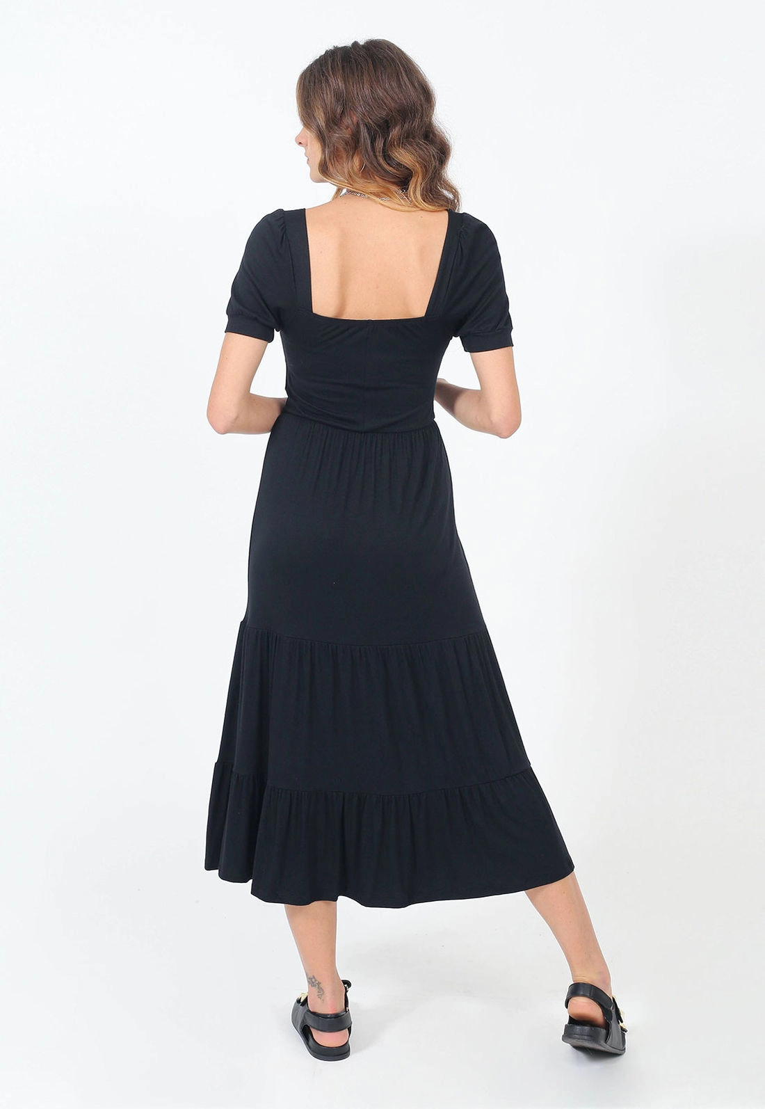 Vestido Midi Manga Curta Liso