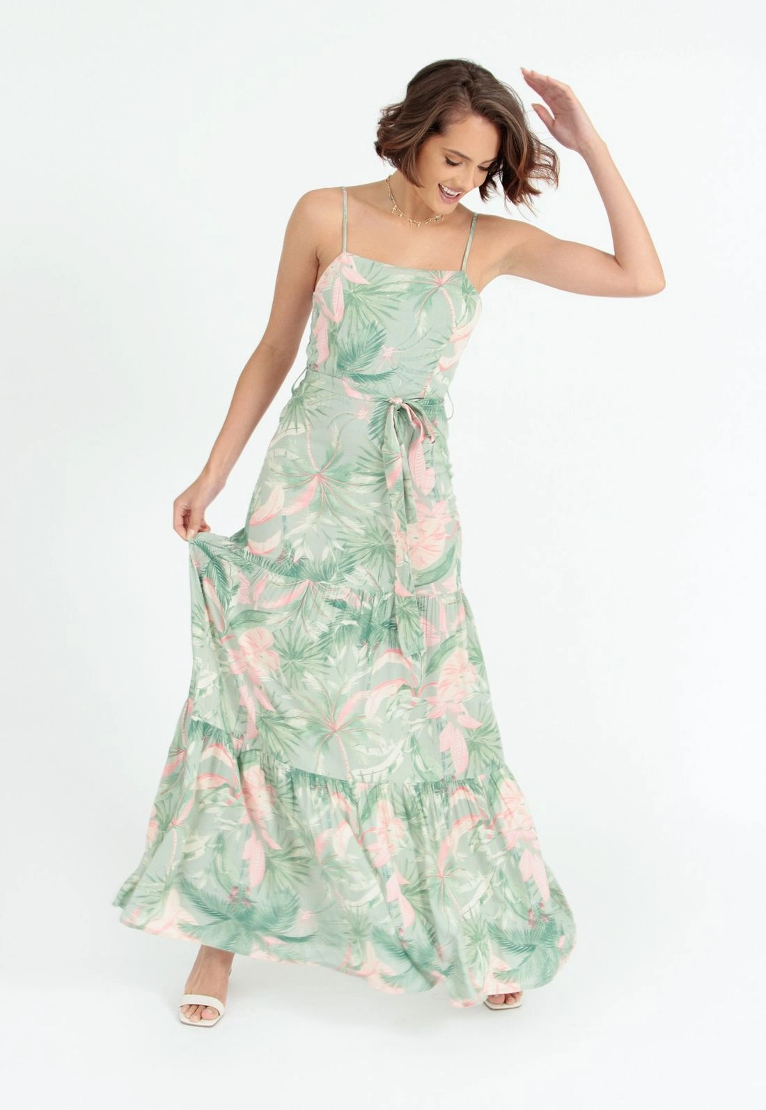 Vestido Longo Alça Folhagens