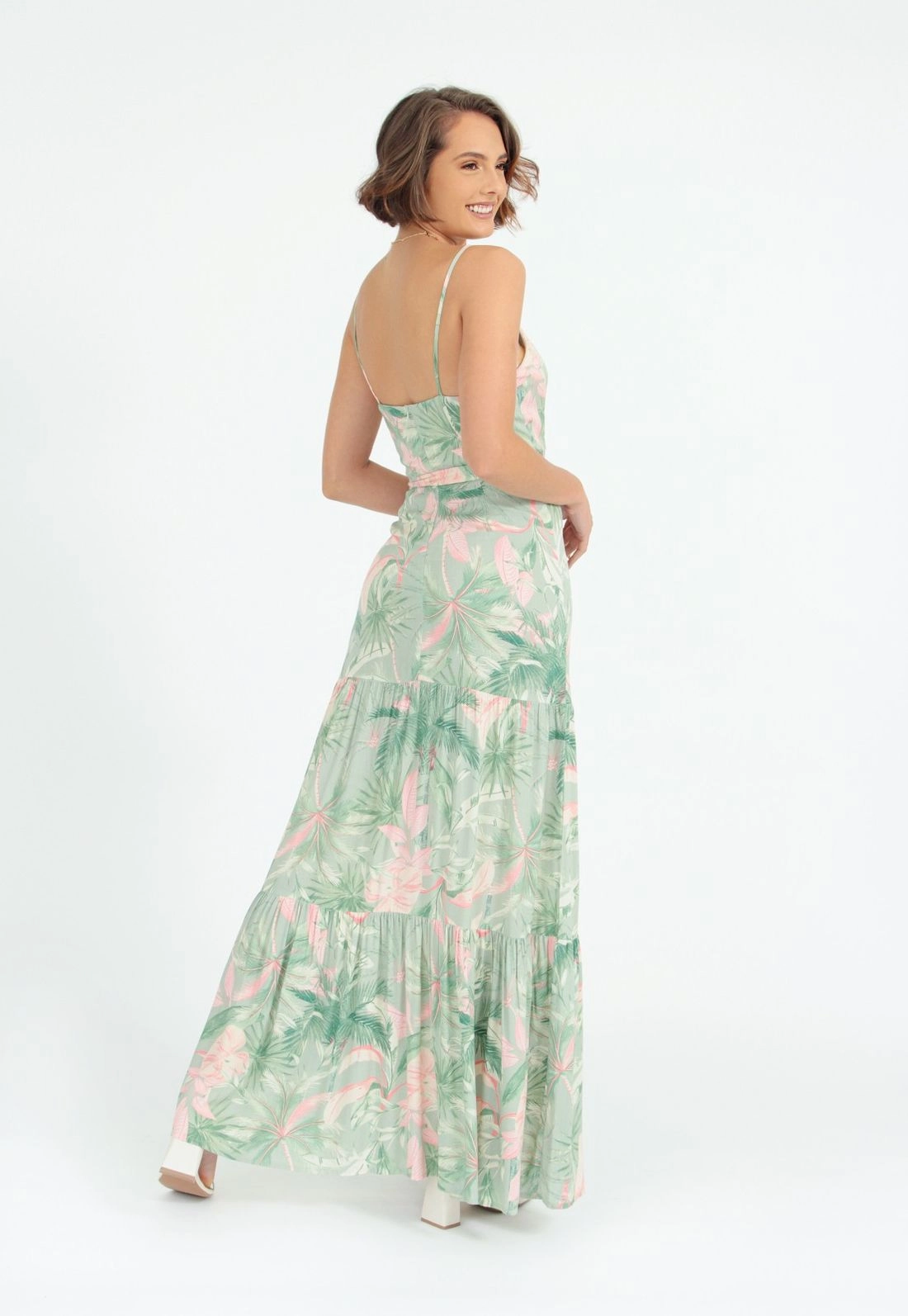 Vestido Longo Alça Folhagens