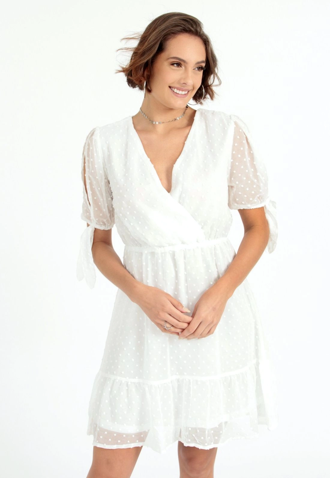 Vestido Crepe Manga Curta