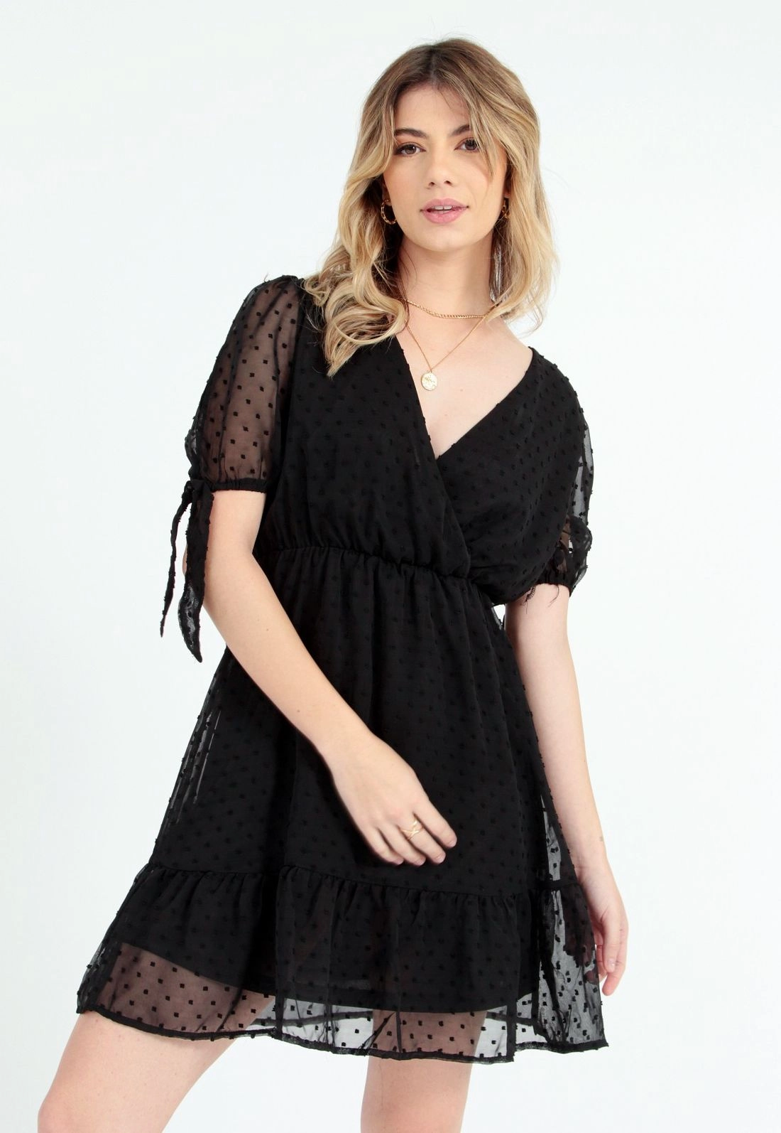 Vestido Crepe Manga Curta