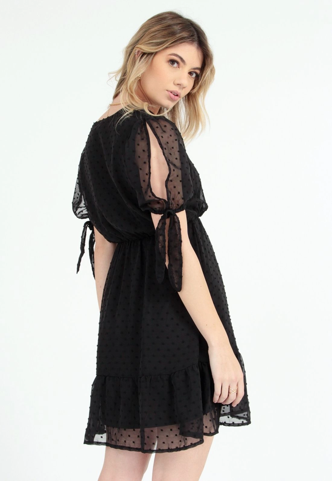 Vestido Crepe Manga Curta
