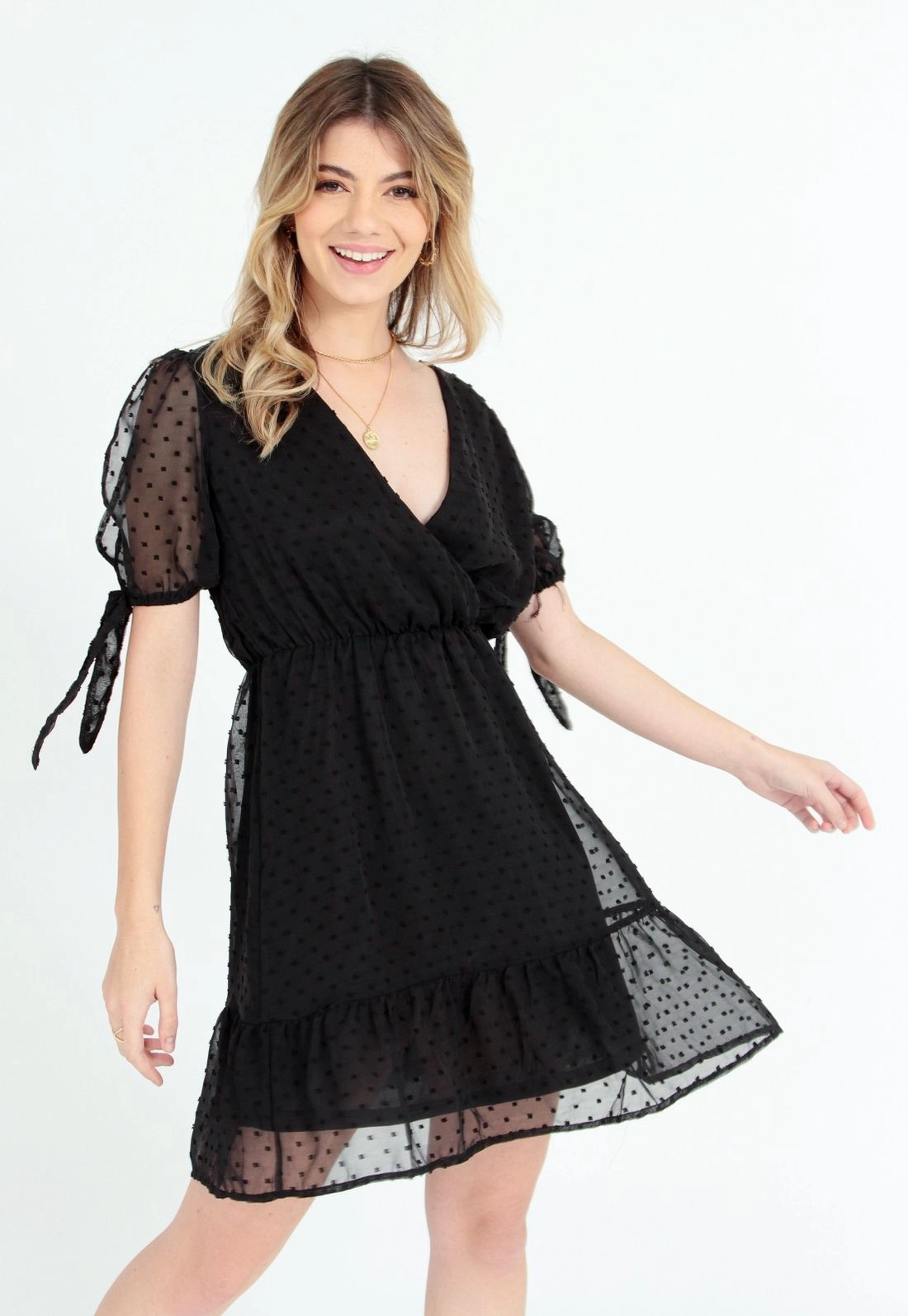 Vestido Crepe Manga Curta