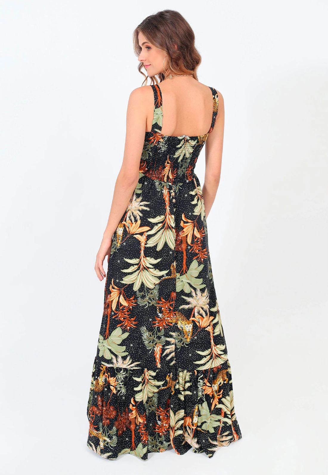 Vestido Longo Viscose Folhagem