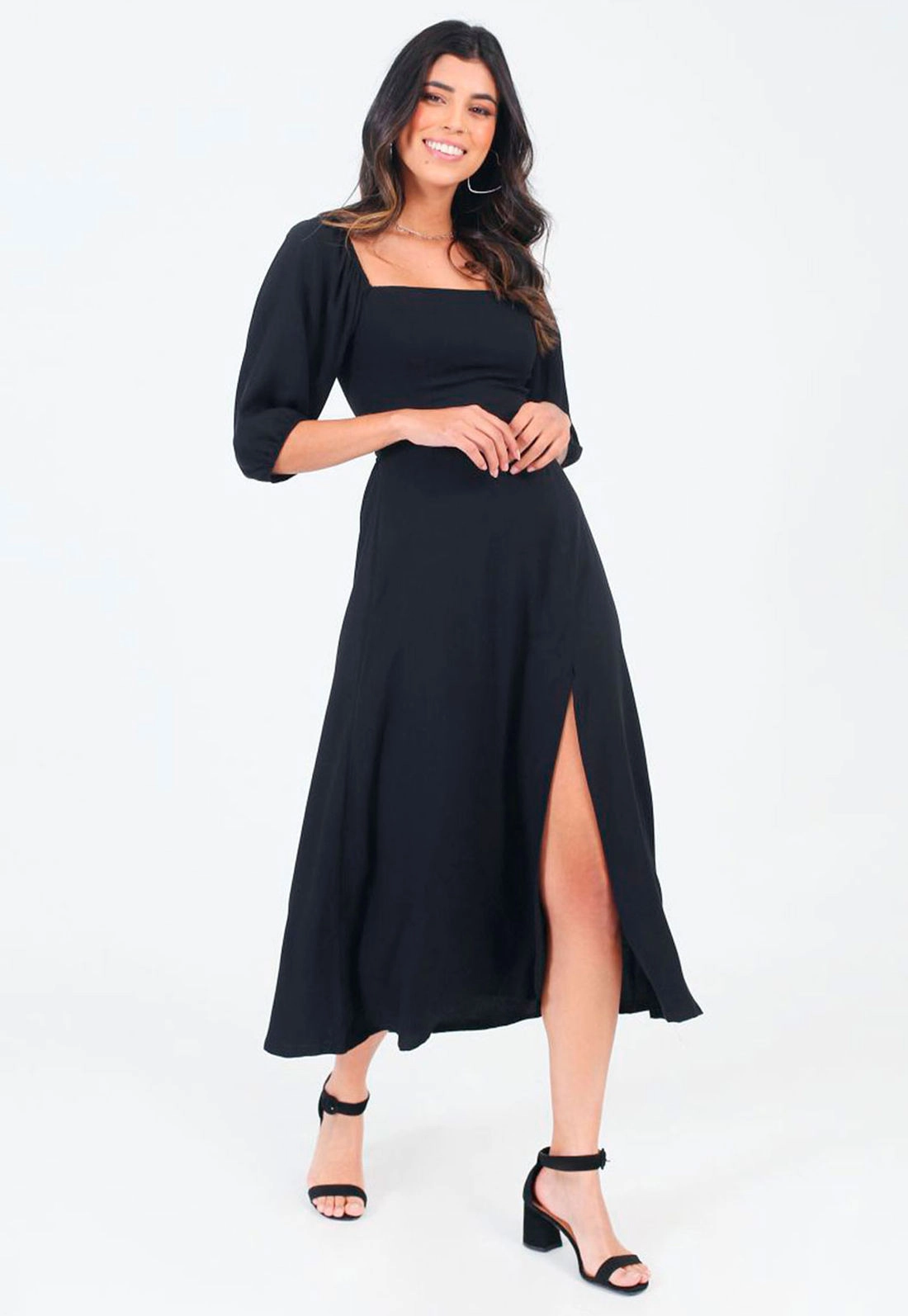 Vestido Midi Decote Quadrado