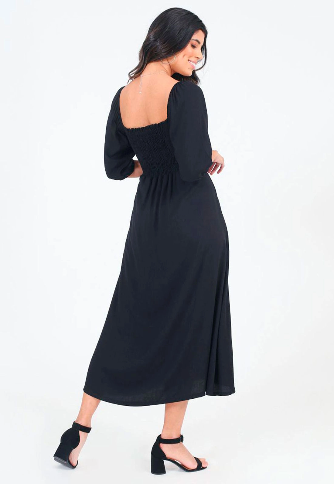 Vestido Midi Decote Quadrado