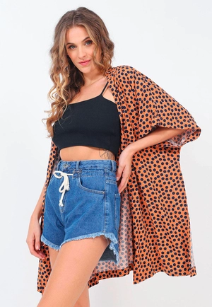 Kimono Alongado Viscose Poá