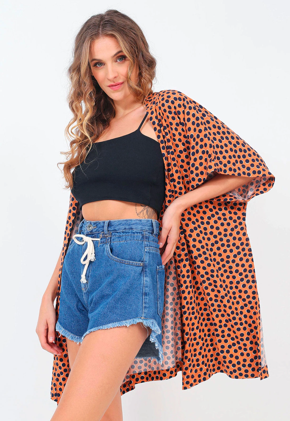 Kimono Alongado Viscose Poá