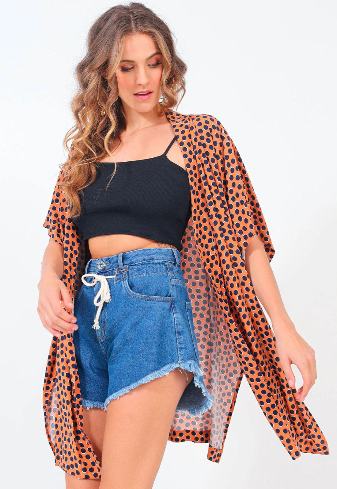 Kimono Alongado Viscose Poá