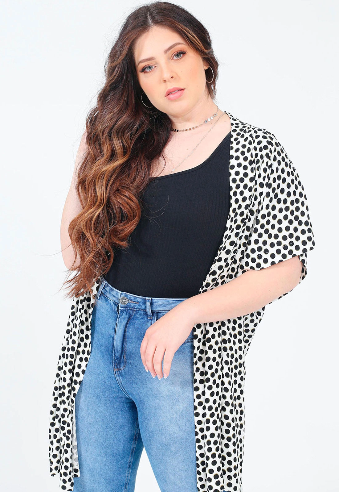 Kimono Alongado Viscose Poá
