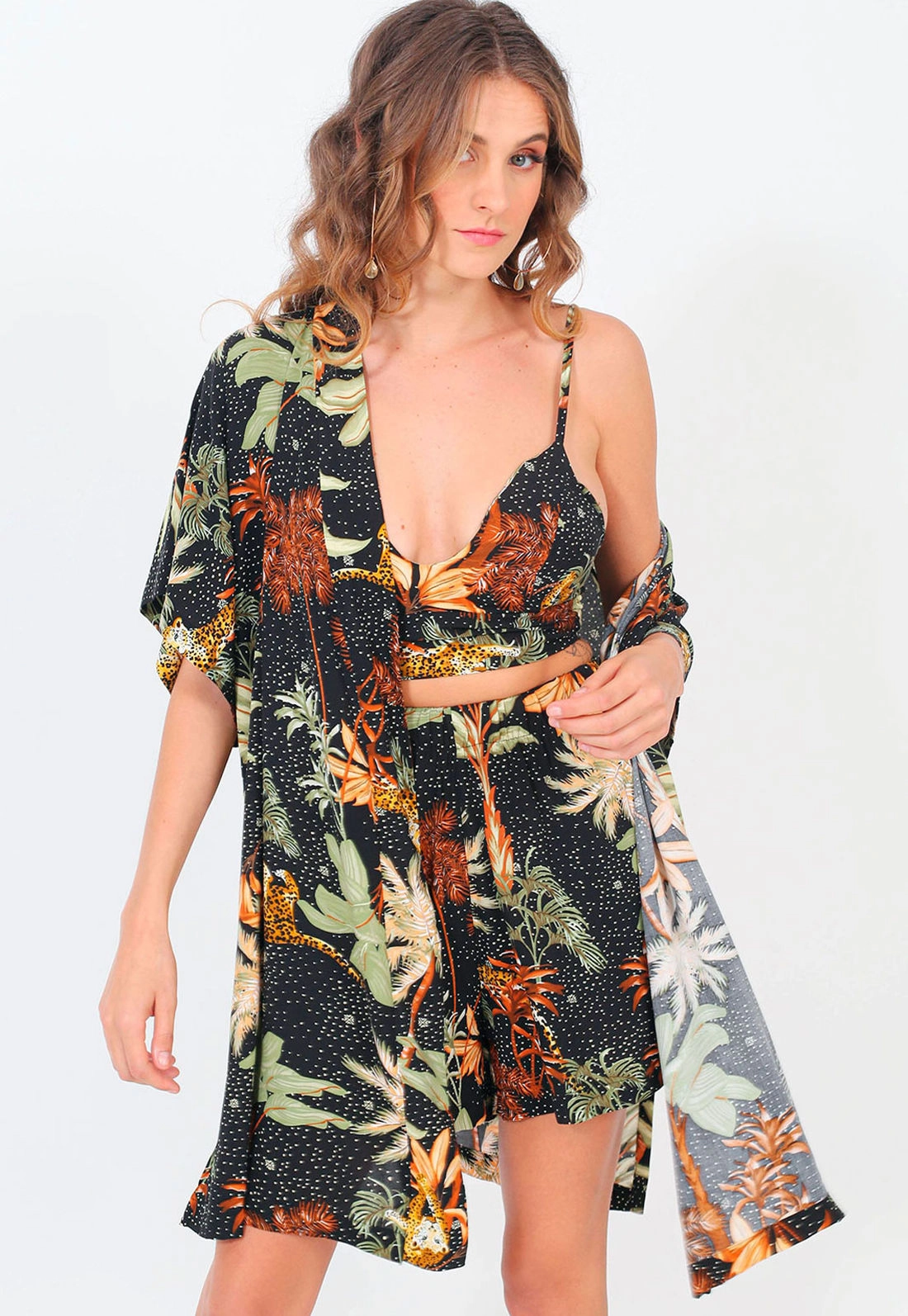 Kimono Alongado Viscose Folhagem