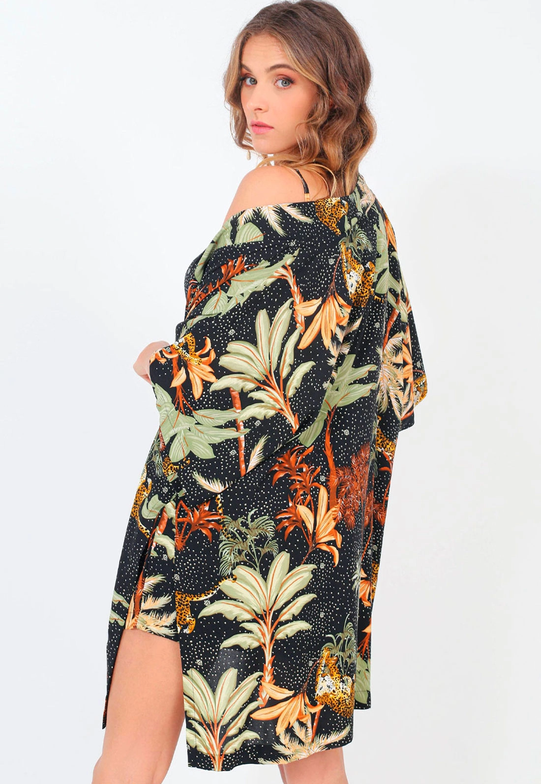 Kimono Alongado Viscose Folhagem