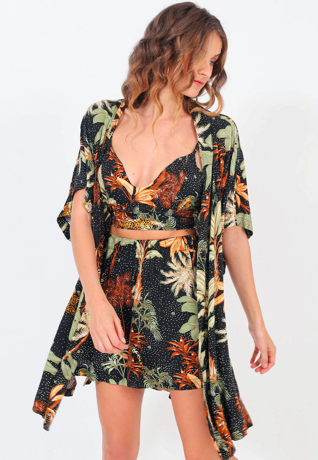 Kimono Alongado Viscose Folhagem
