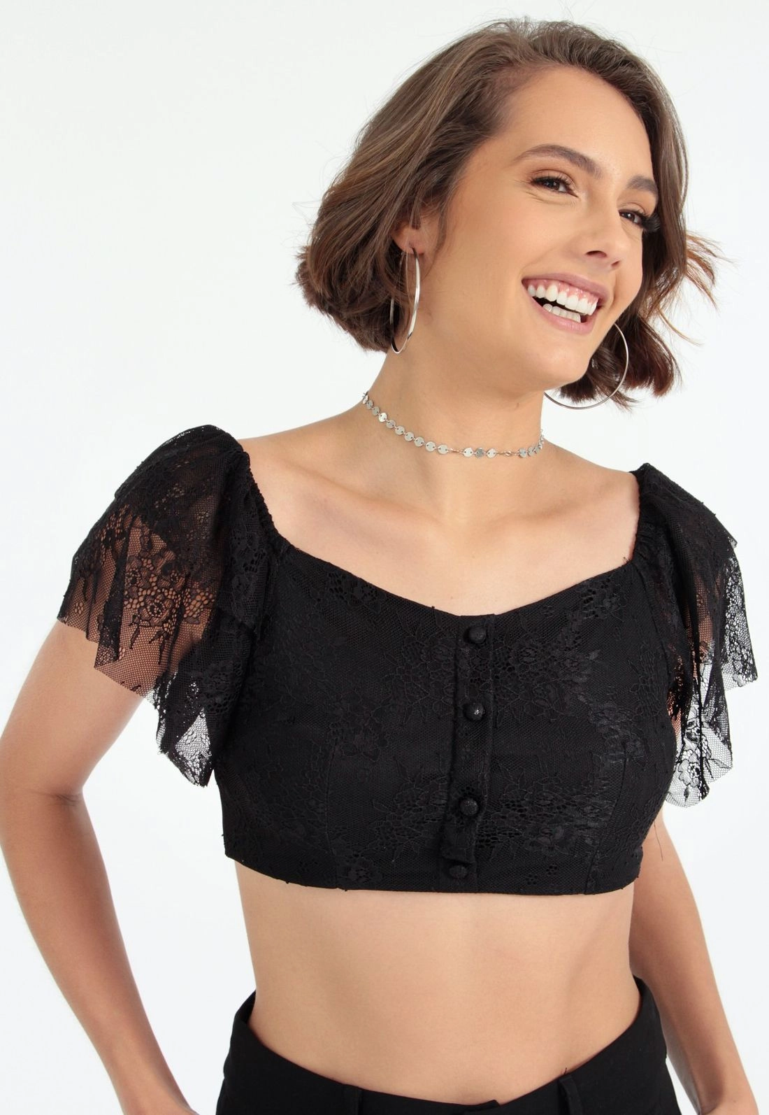 Blusa Cropped Renda Babado