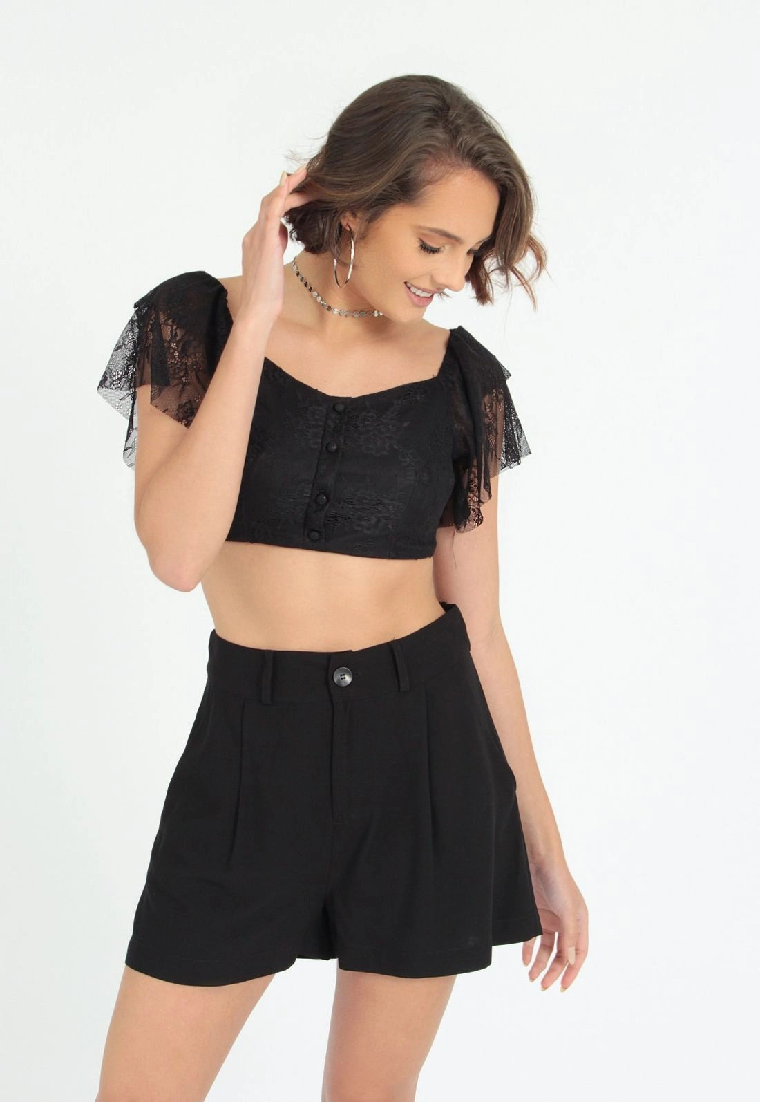 Blusa Cropped Renda Babado