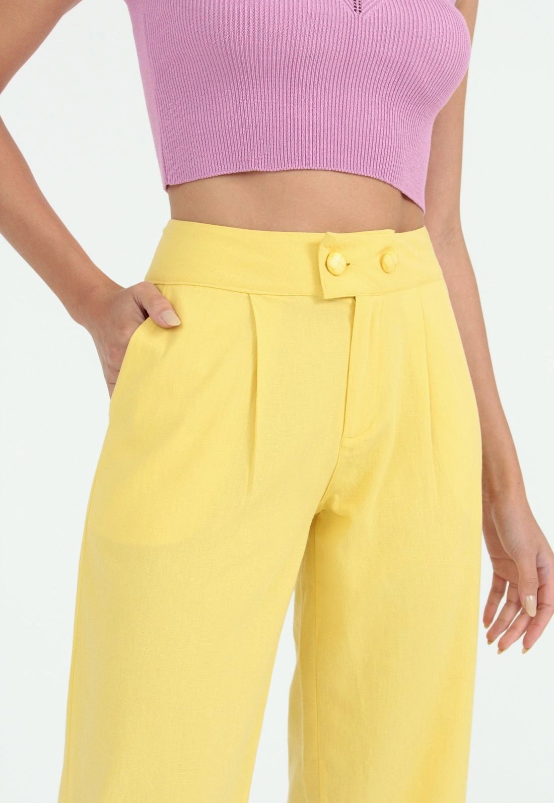 Calça Linho Pregas 2 Botões