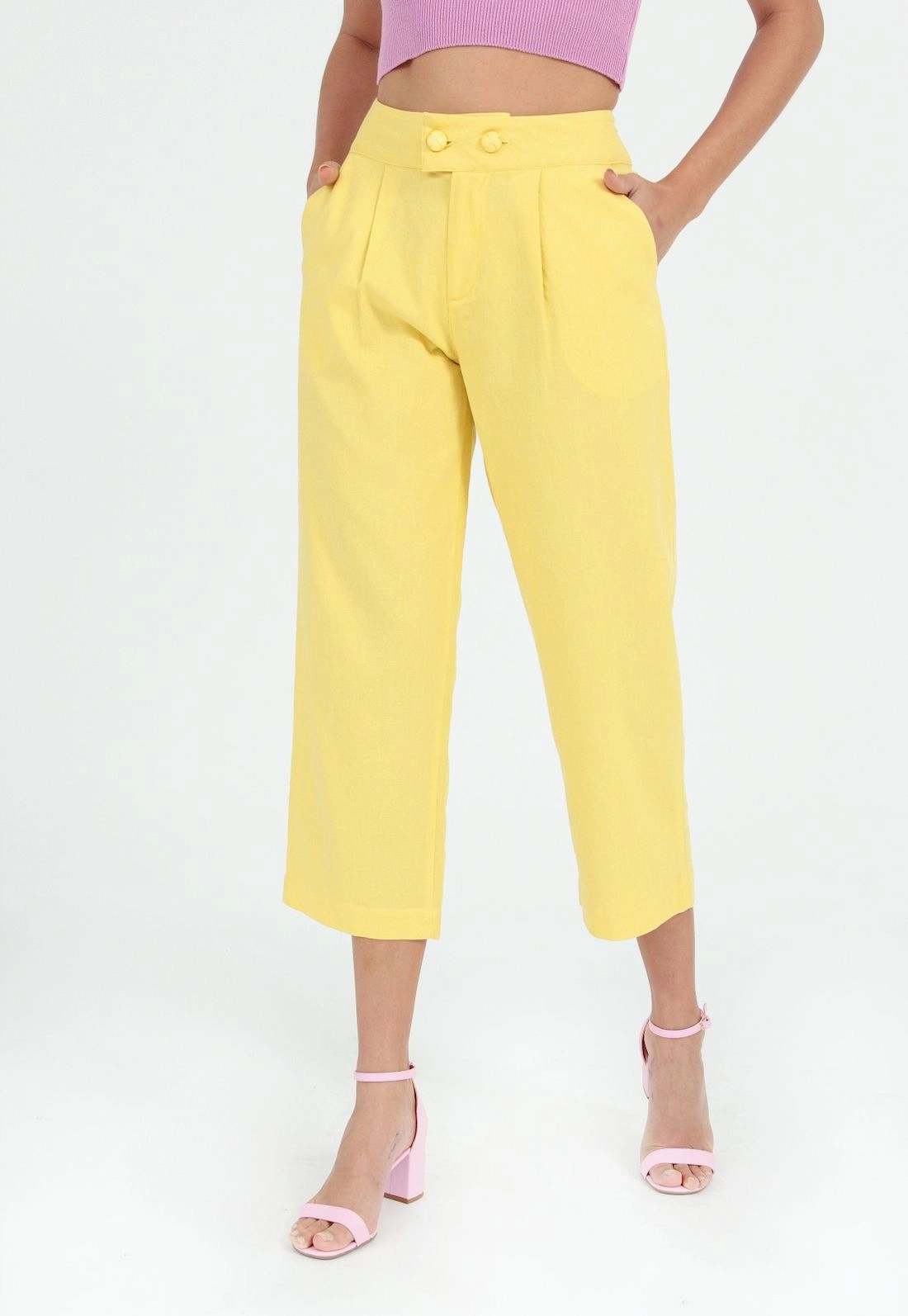 Calça Linho Pregas 2 Botões