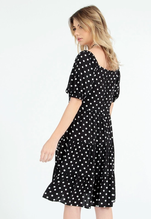 Vestido Manga Curta Poá