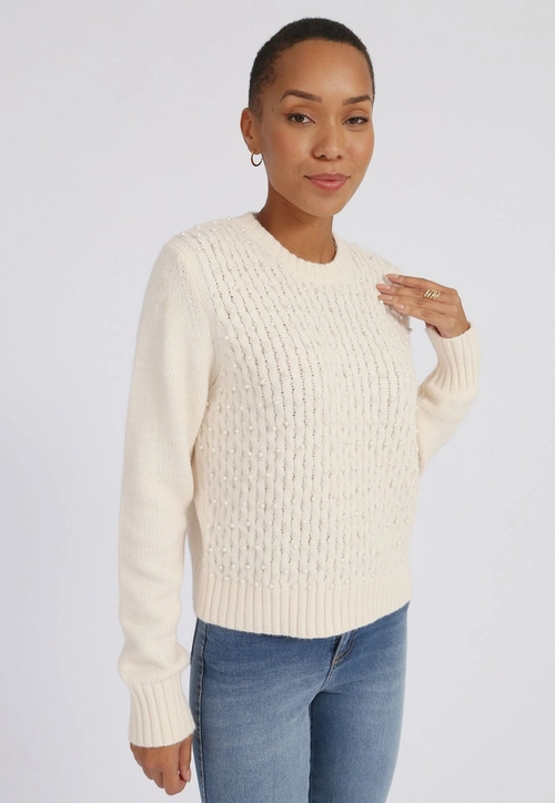 Blusa Tricô Manga Longa Pérolas g
