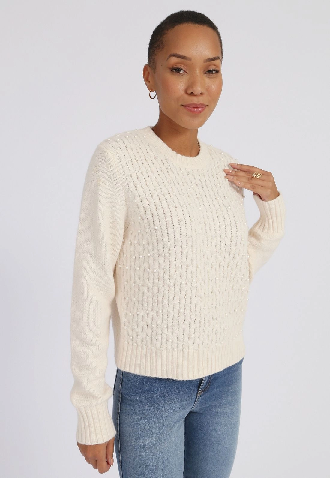 Blusa Tricô Manga Longa Pérolas g