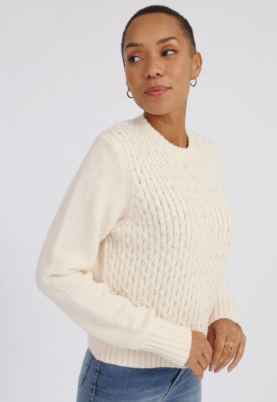 Blusa Tricô Manga Longa Pérolas g