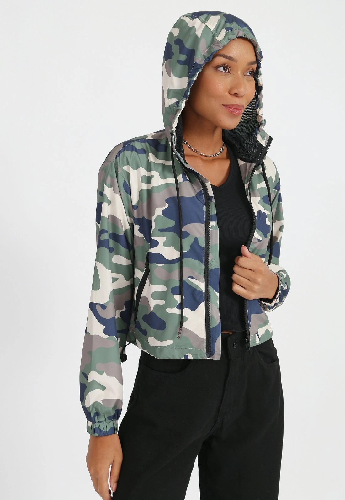 Jaqueta Corta Vento Nylon Camuflada