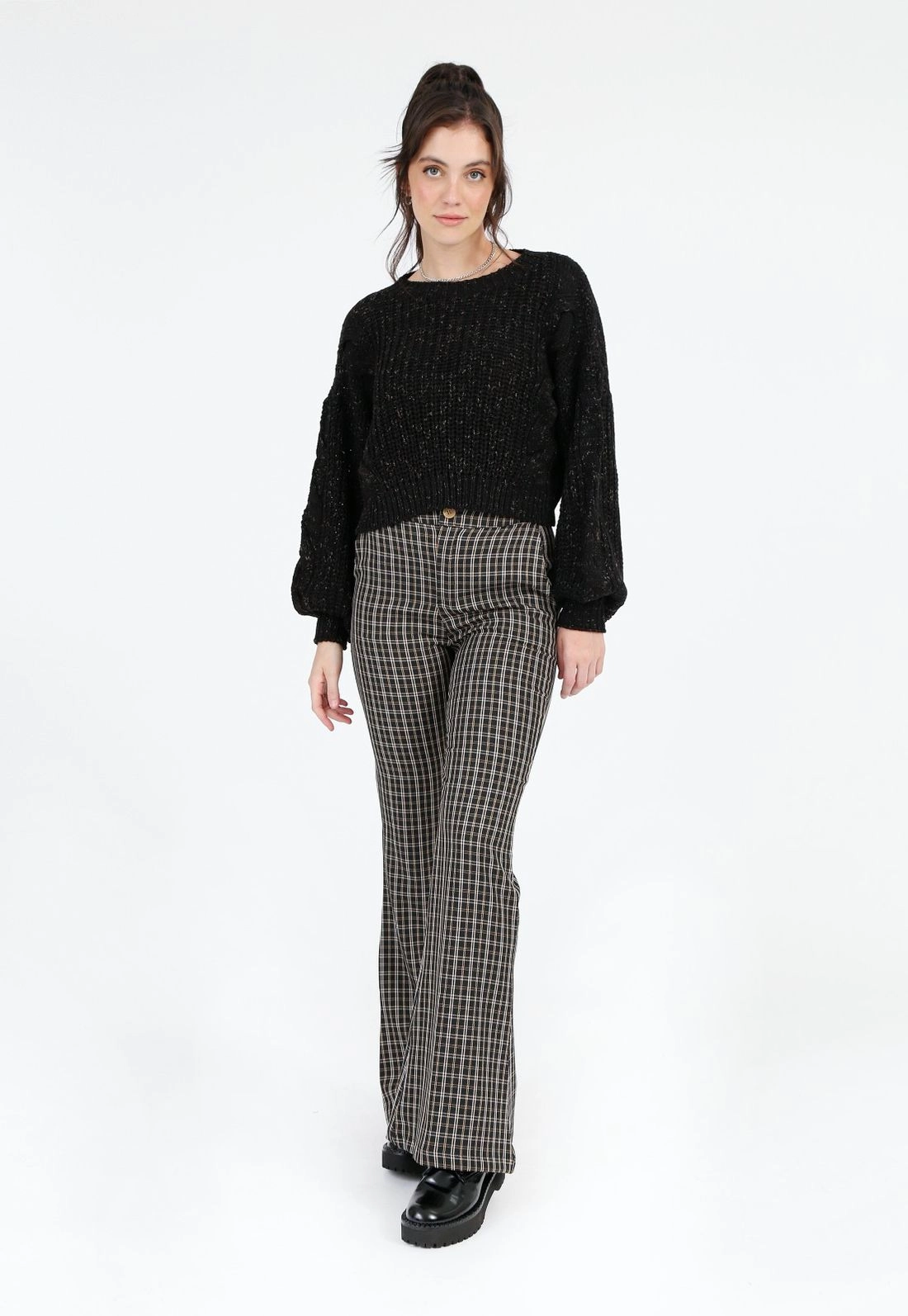 Calça Crepe Xadrez Flare