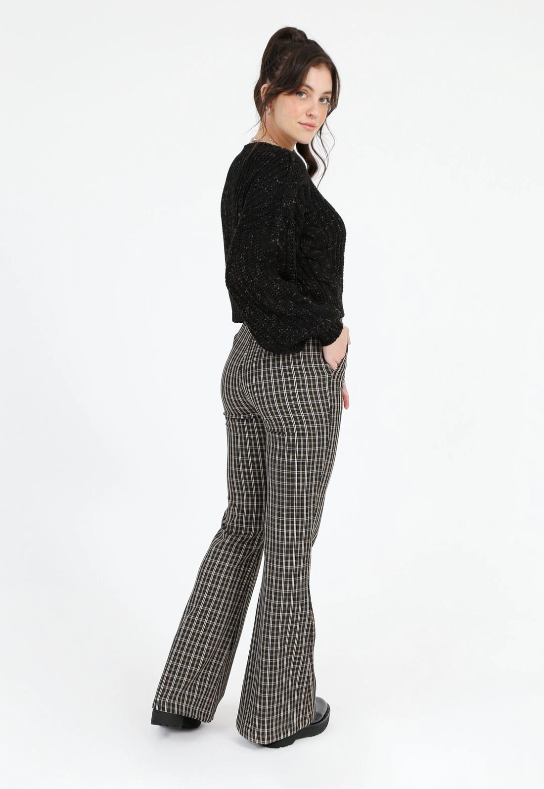 Calça Crepe Xadrez Flare