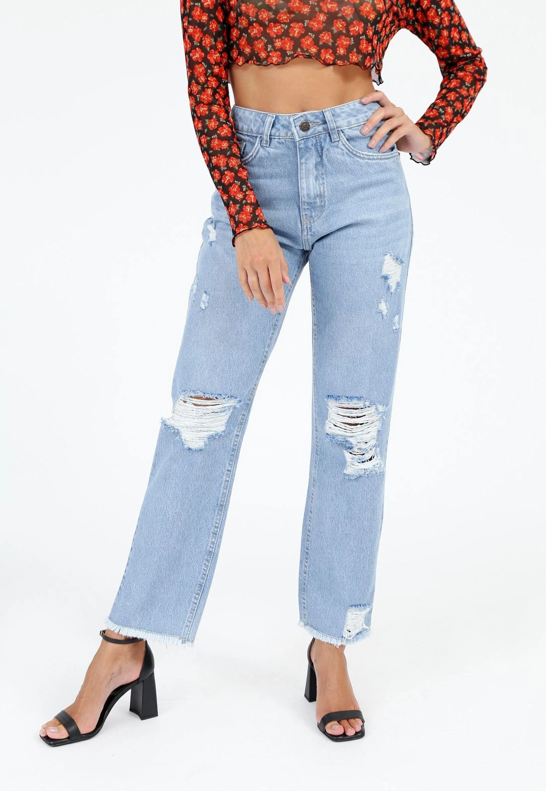 Calça Jeans Wide Leg Rasgos Joelho