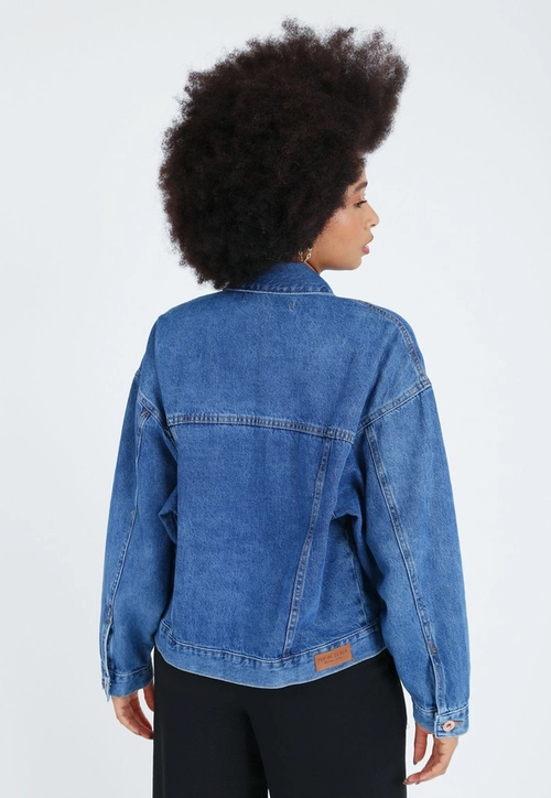 Jaqueta Jeans Bolso Recortes