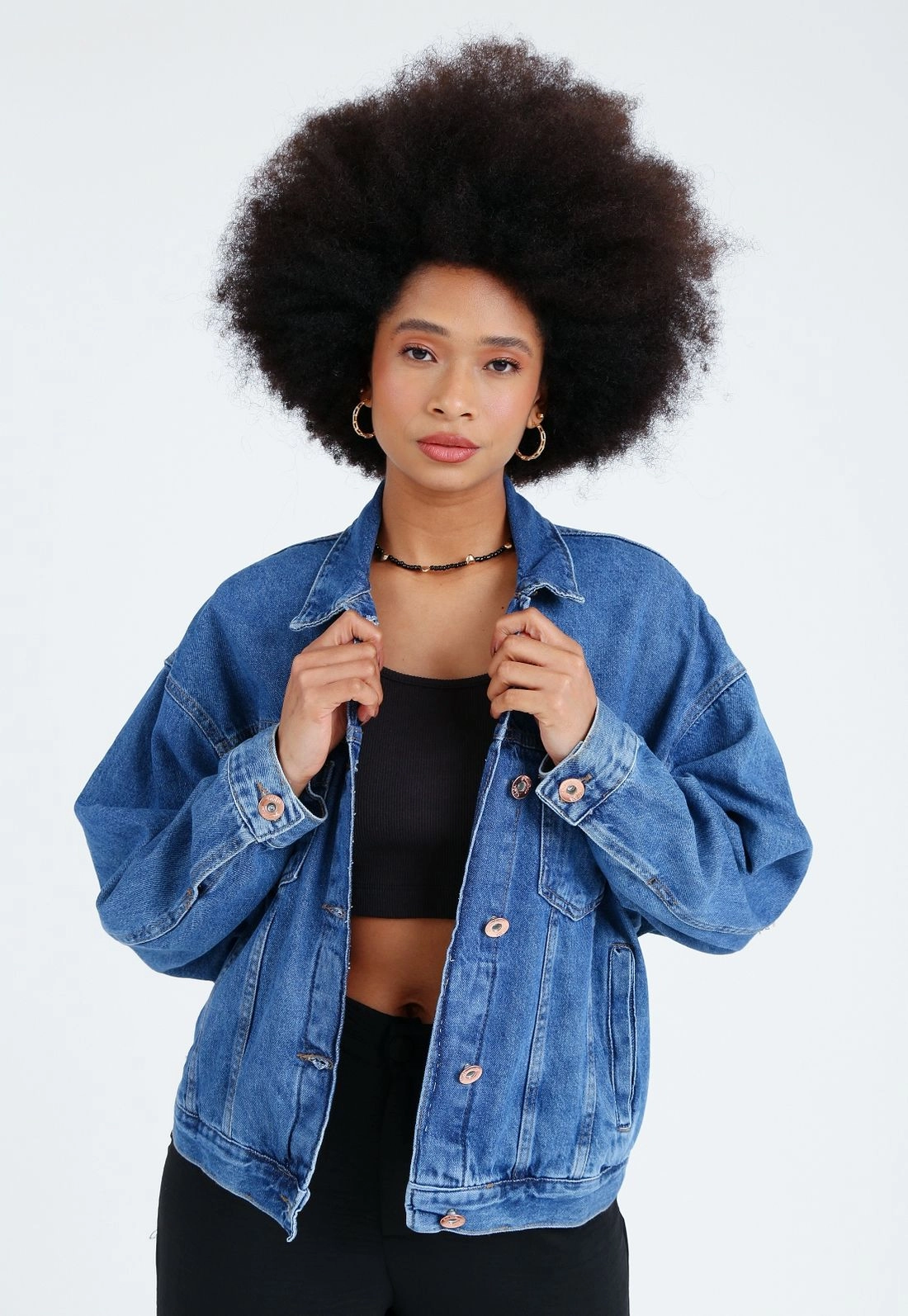 Jaqueta Jeans Bolso Recortes