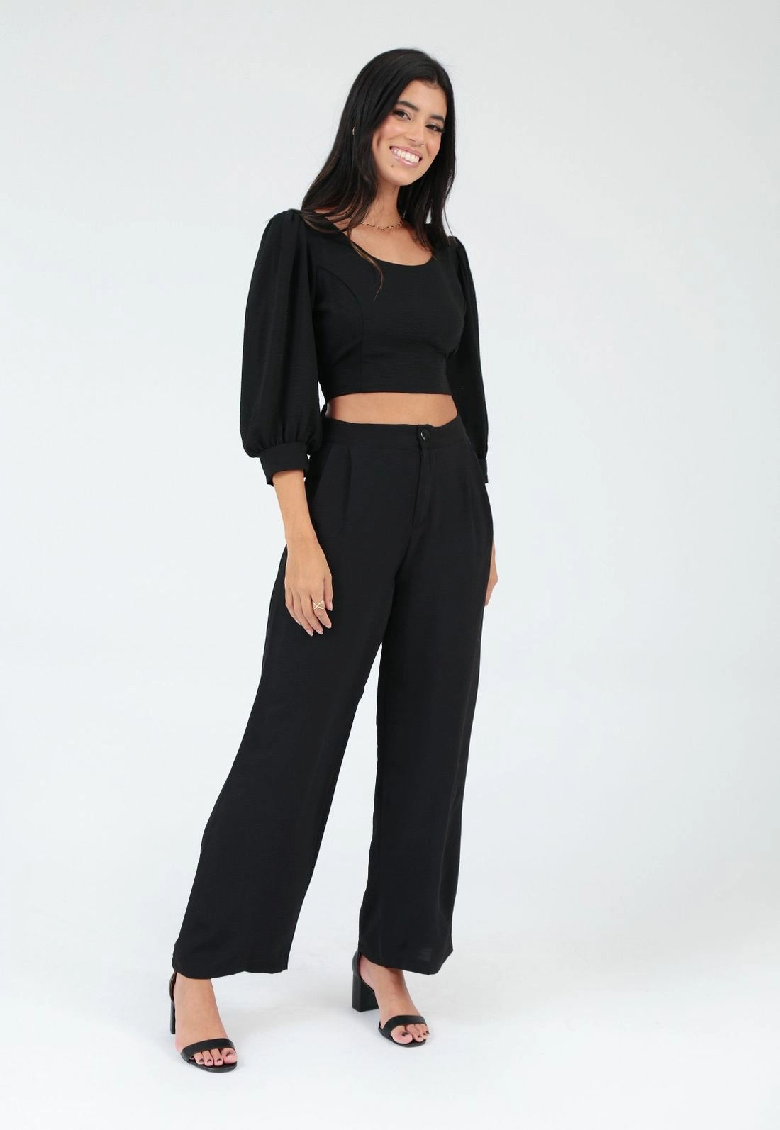 Calça Crepe Wide Leg Pregas