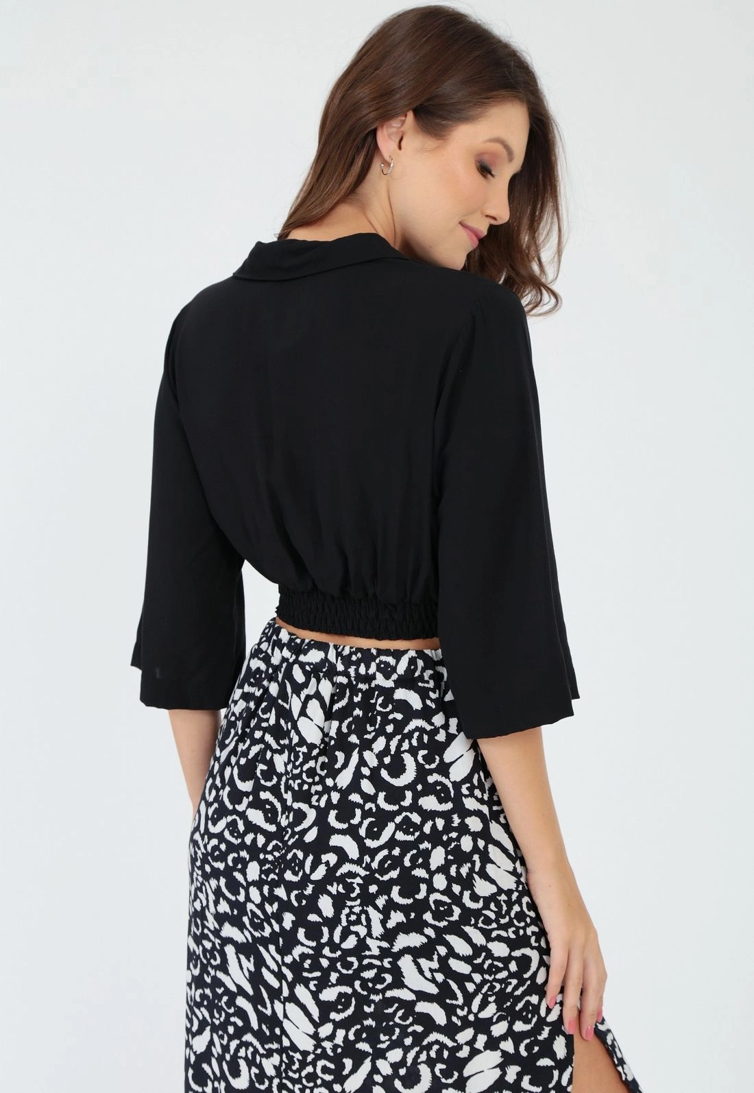 Blusa Viscolinho 3/4 Gola Polo