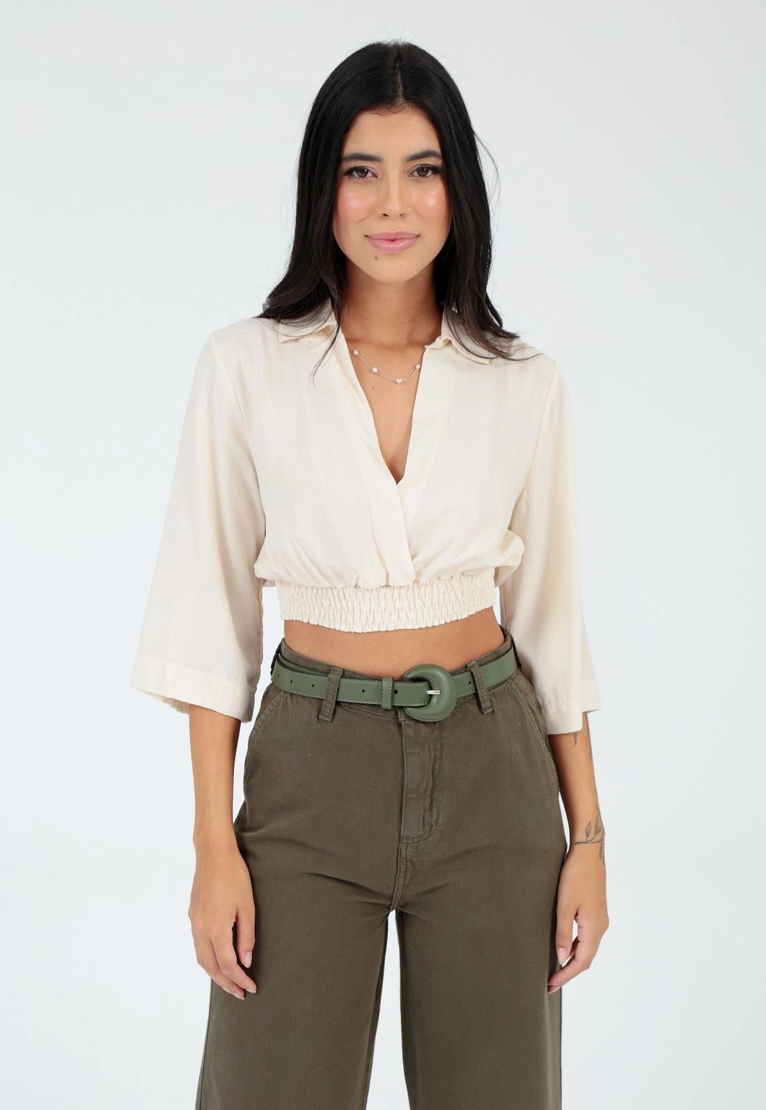 Blusa Viscolinho 3/4 Gola Polo