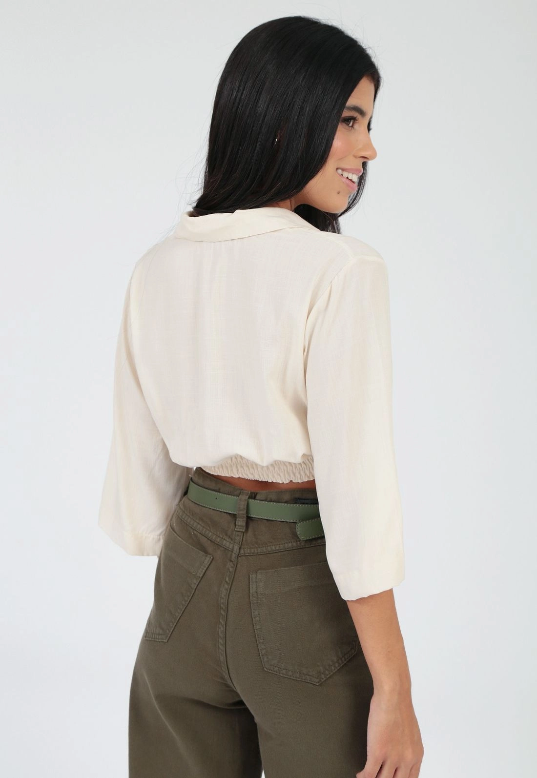 Blusa Viscolinho 3/4 Gola Polo