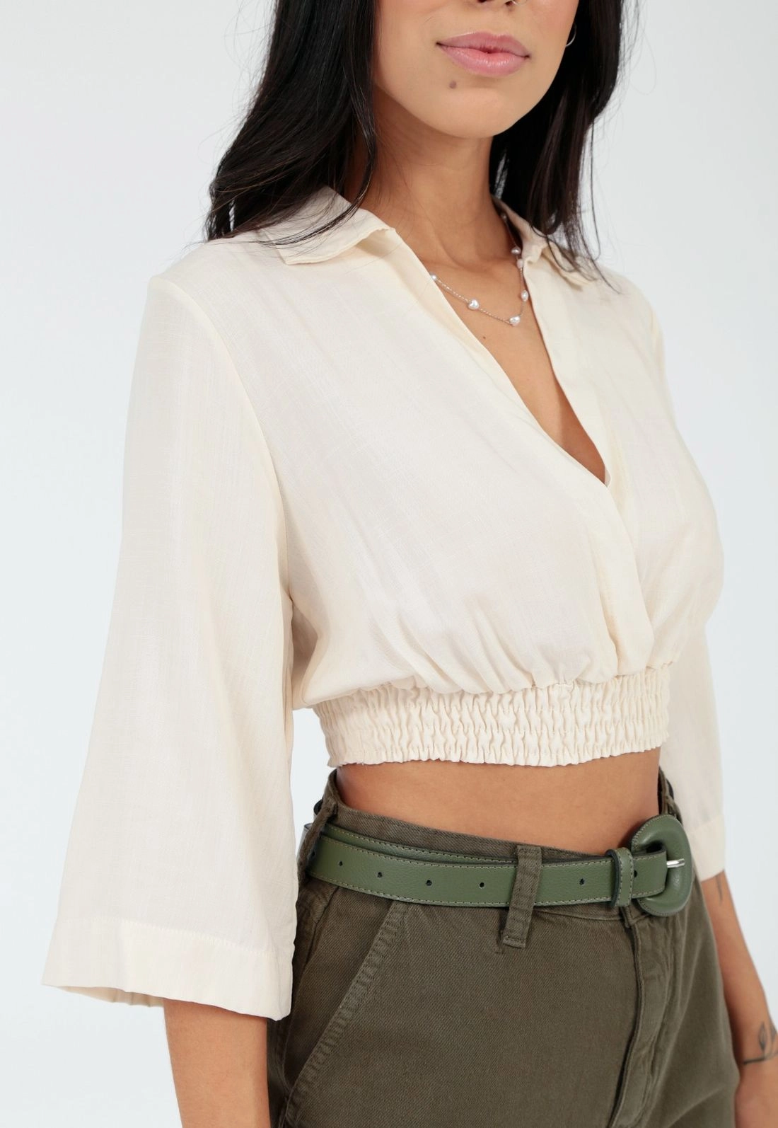 Blusa Viscolinho 3/4 Gola Polo