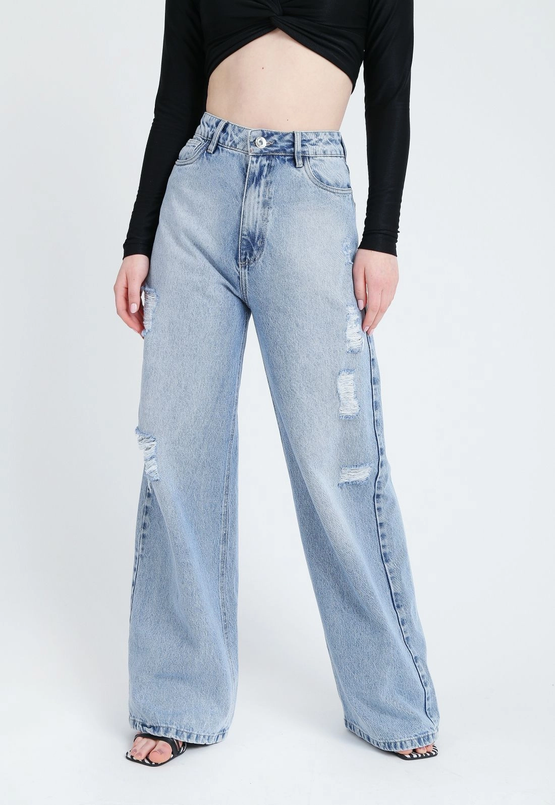 Calça Jeans Pantalona Rasgos