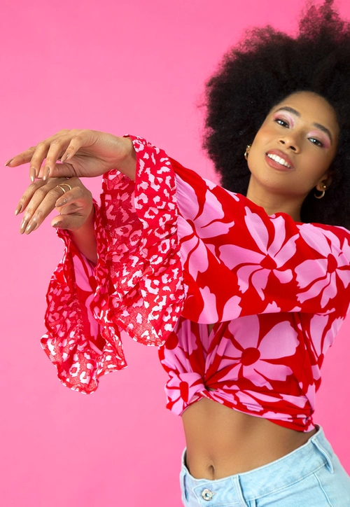 Cropped Viscose Manga Longa 2 Estampas