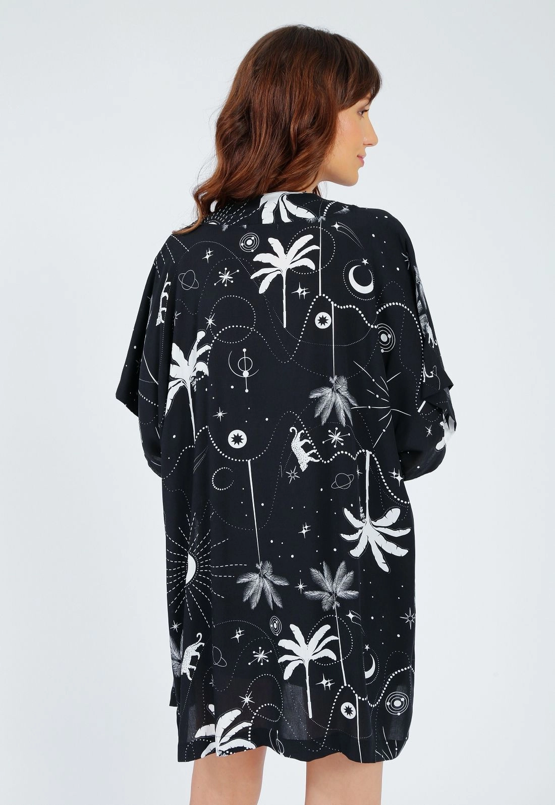 Kimono Viscose Manga Curta Tropical
