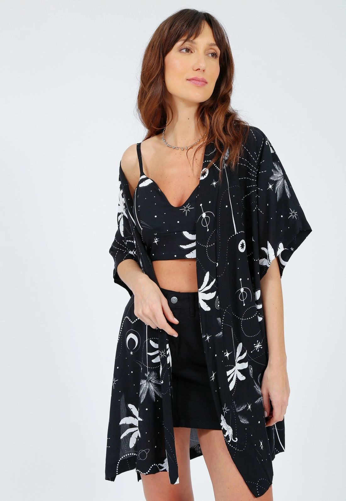 Kimono Viscose Manga Curta Tropical