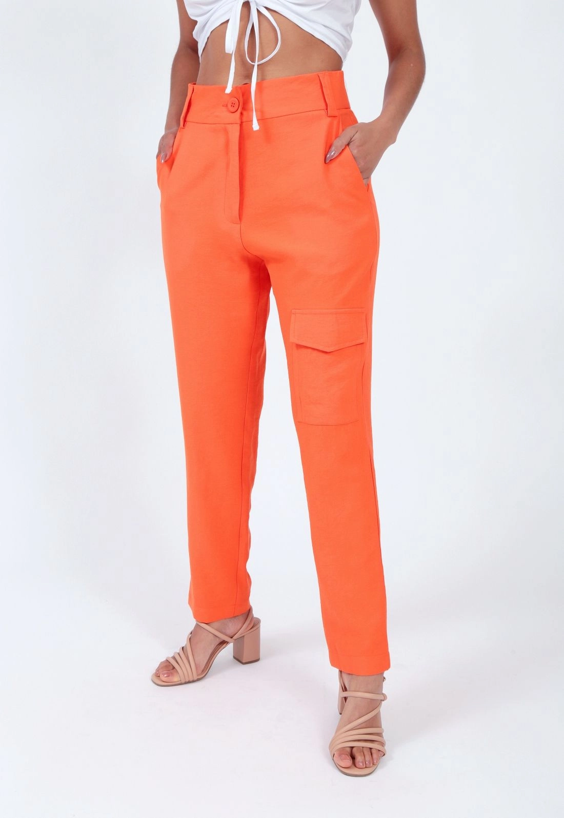 Calça Crepe Marrant Bolso Cargo