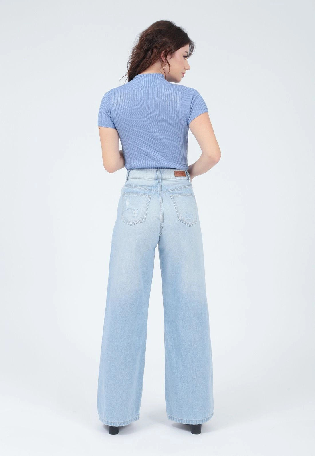 Calça Jeans Wide Leg Delave Rasgo