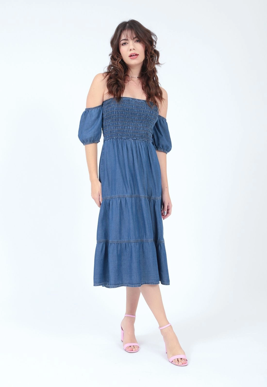Vestido Lyocel Manga Curta Midi Elastex
