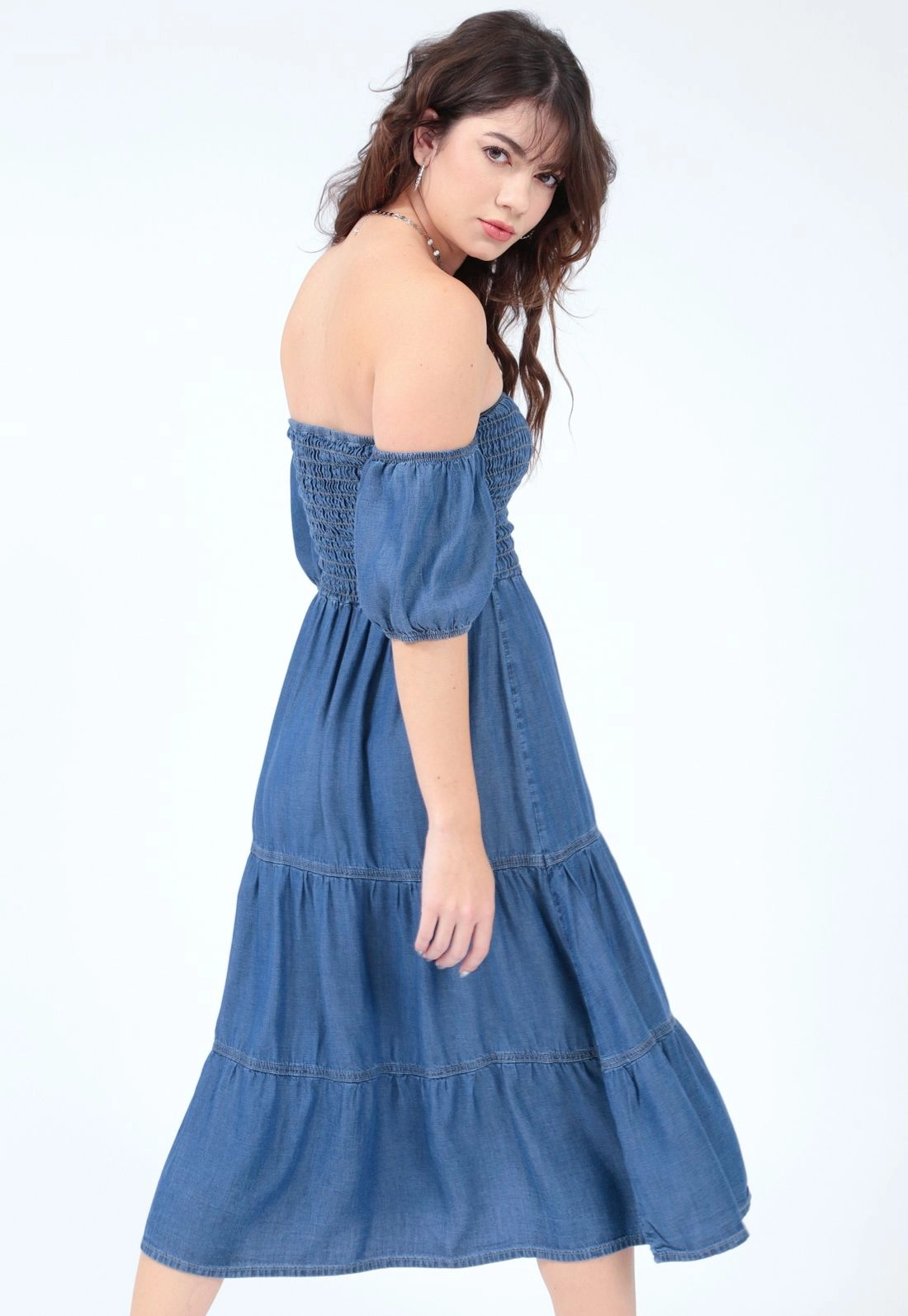 Vestido Lyocel Manga Curta Midi Elastex