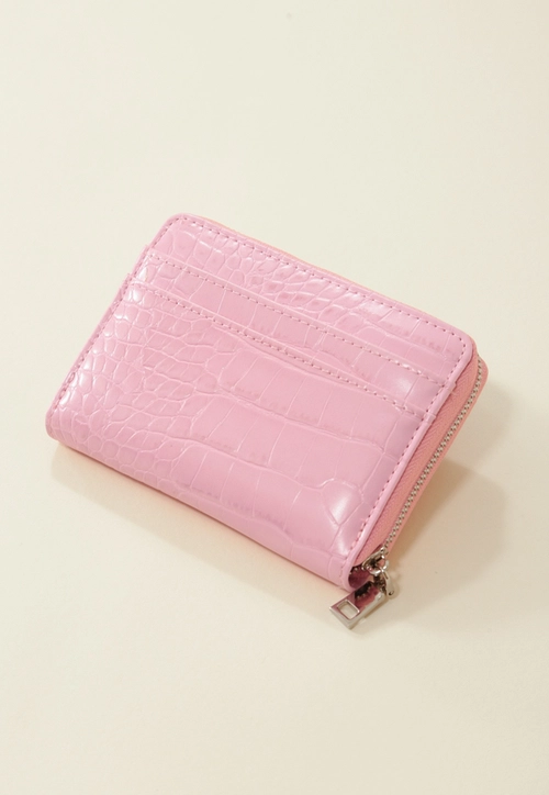 Carteira Mini Pu Croco Zíper Metal Coração