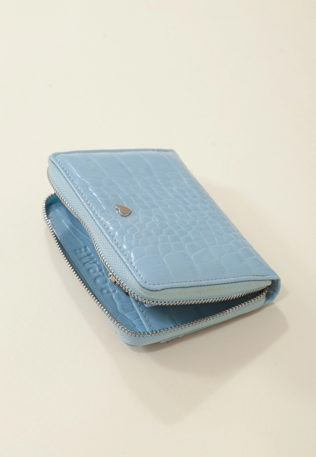Carteira Mini Pu Croco Zíper Metal Coração