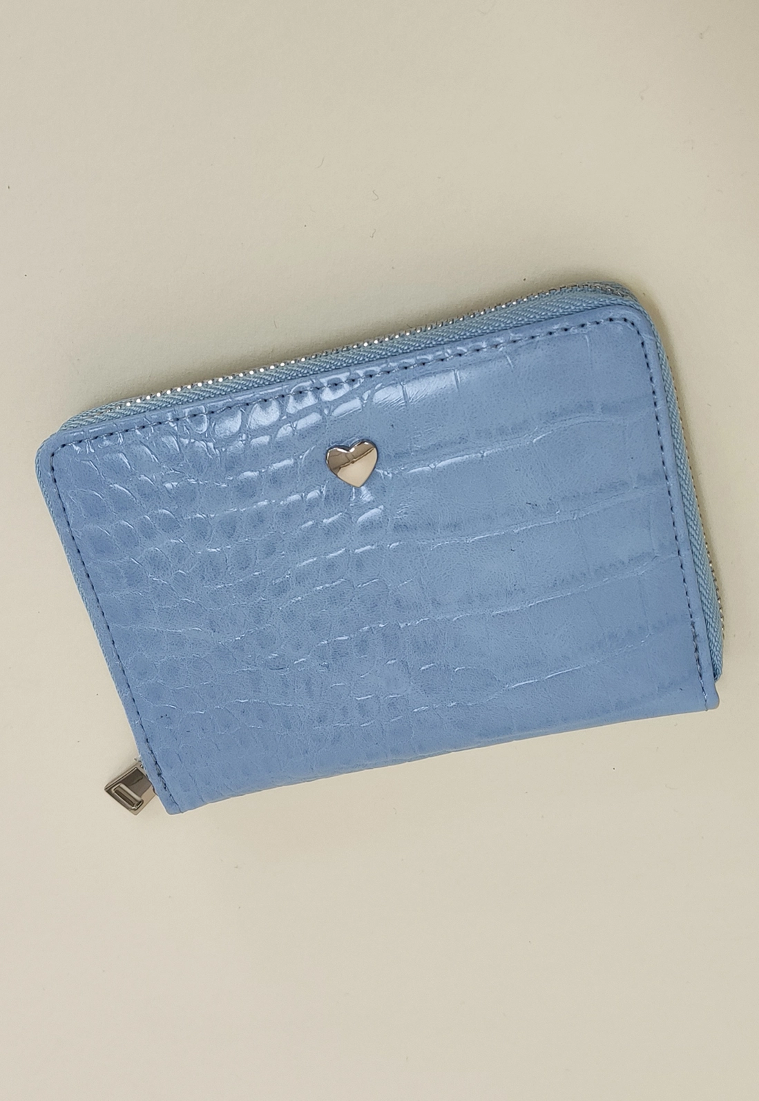 Carteira Mini Pu Croco Zíper Metal Coração